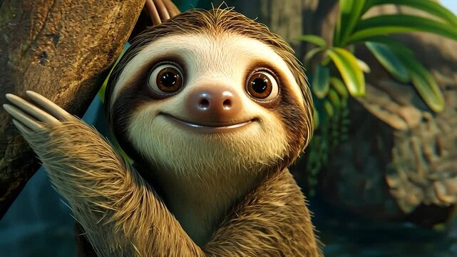 Cute sloth clinging to a branch