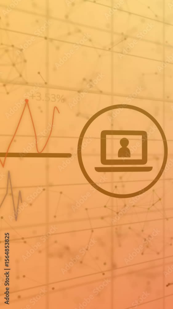 Poster animation of statistical data processing on orange gradient background