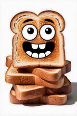 Toast slices stacked, forming a happy face.

