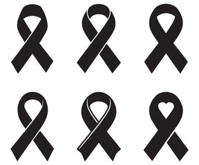 Awareness Ribbon Silhouette Set – Black Support Loop Icons
