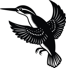 Kingfisher catching fish in river silhouette