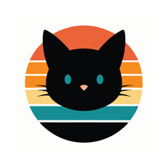 Cute Cat Head with Hair Tufts on Vintage Sunset