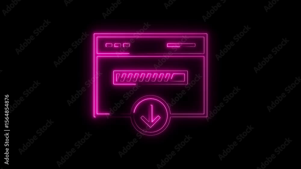 Poster neon download symbol with progress bar animation in dark background for creative projects