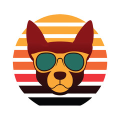 Cool Dog Head in Retro Sunglasses on Sunset