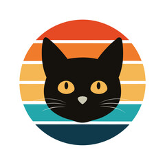 Cat Head with Pointy Ears on Sunset Scene