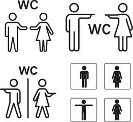 WC Bathroom Signs Icons for Male and Female Restrooms – Vector Set