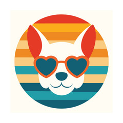 Dog Head with Heart Shaped Sunglasses Silhouette