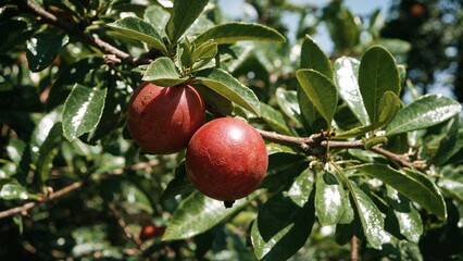 Jujube tree ziziphus jujuba with ripe red dates
