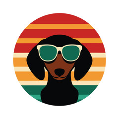 Dachshund Wearing Sunglasses on Retro Sunset