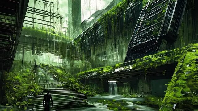 Ruined city overgrown with lush greenery