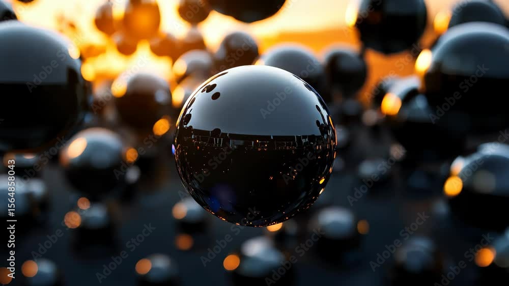Aufkleber black shiny sphere background with soft sunlight and bokeh effect