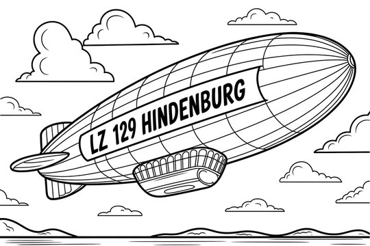 A zeppelin, LZ 129 Hindenburg, floats in the sky.
