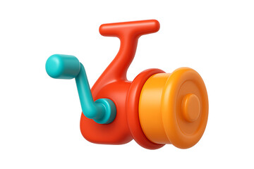 Colorful 3D Fishing Reel Icon Isolated on a Transparent Background