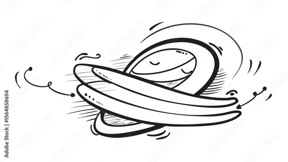 Poster illustration of an abstract design with curved lines and circular shapes in black and white style