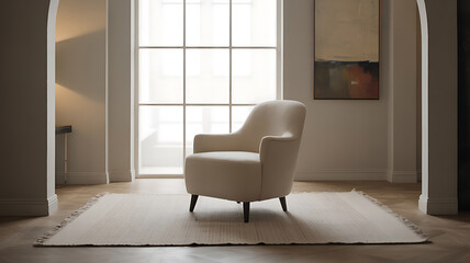 Cream armchair in a modern living room.
