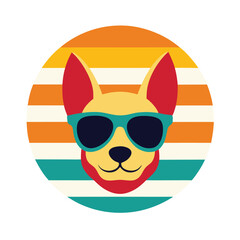 Dog Head in Vibrant Sunglasses on Vintage Sunset