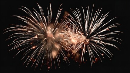 Two brilliant fireworks explode against a stark night sky illuminating joyous celebrations of freedom and hope with a