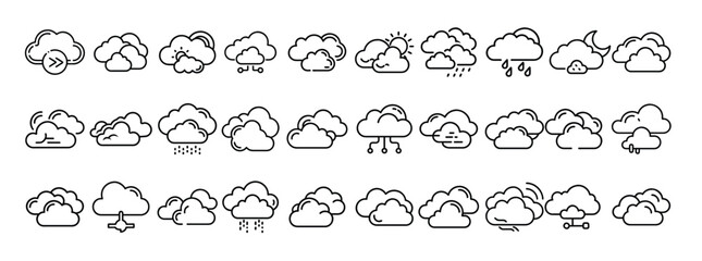 Weather, cloud, rain, storm, sun minimal thin line web icon set. Outline icons collection. Simple vector illustration.