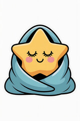 Cute star wrapped in a cozy blanket, peaceful expression.
