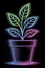 Neon plant in pot, vibrant colors, growth.
