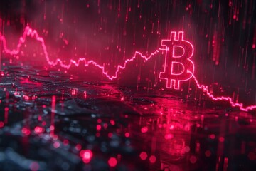 Neon Pink Bitcoin Symbol Declines Amid Digital Market Downturn