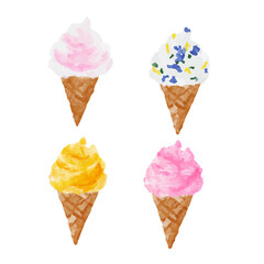 a group of ice cream cones with sprinkles