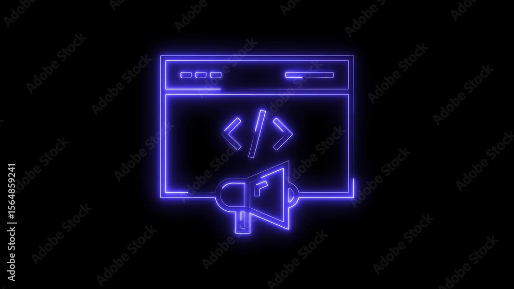 Poster neon coding website marketing animation shining web development promotion advertising announcement
