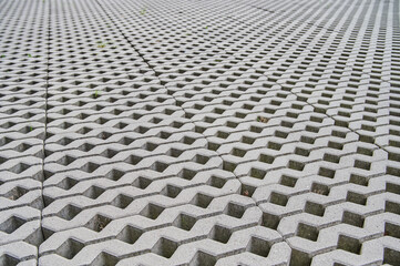 Hexagonal tiles form a geometric pattern on a concrete surface, showcasing an interesting interplay...