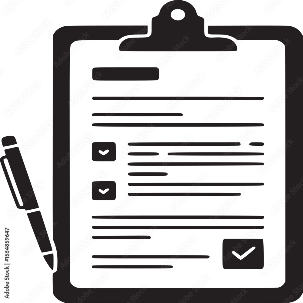 Poster clipboard checklist with pen icon vector illustration for task management and planning document form