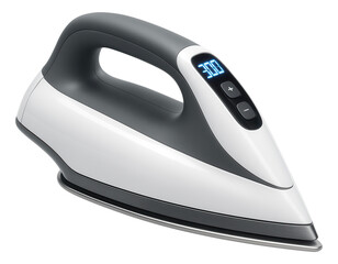 A digital iron with an LED temperature display for precise fabric care in a contemporary apartment.