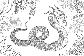 Obraz premium Ornate snake, mythical creature, jungle setting. 