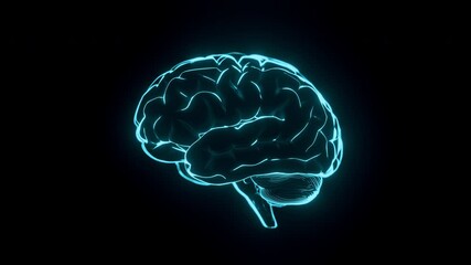 Neon Brain Rotation - Futuristic Glowing Loop Animation Overlays. 3D rendering - Powered by Adobe