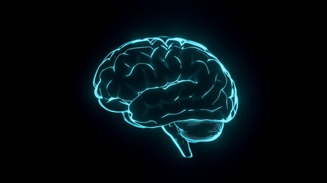 Neon Brain Rotation - Futuristic Glowing Loop Animation Overlays. 3D rendering - Powered by Adobe