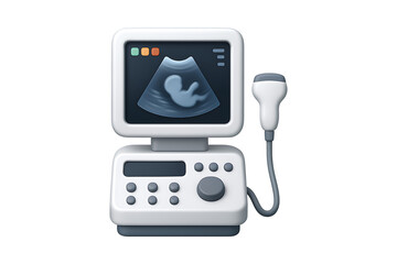 3D Ultrasound Machine Icon with Fetal Image Isolated on a Transparent Background