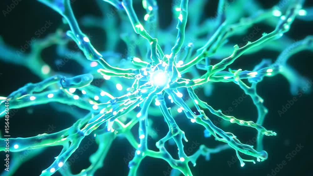 Poster abstract representation of neurons and synapses in vibrant colors