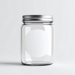 Blank round label on glass jar – packaging mockup for food products
