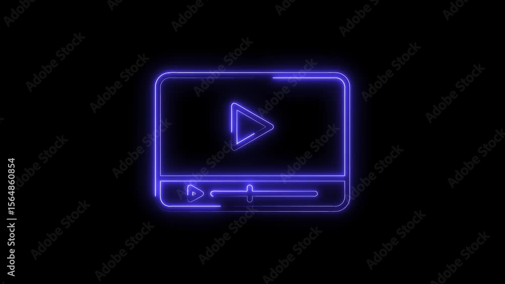 Poster animated video player interface with neon glow effect on dark background for technology themes