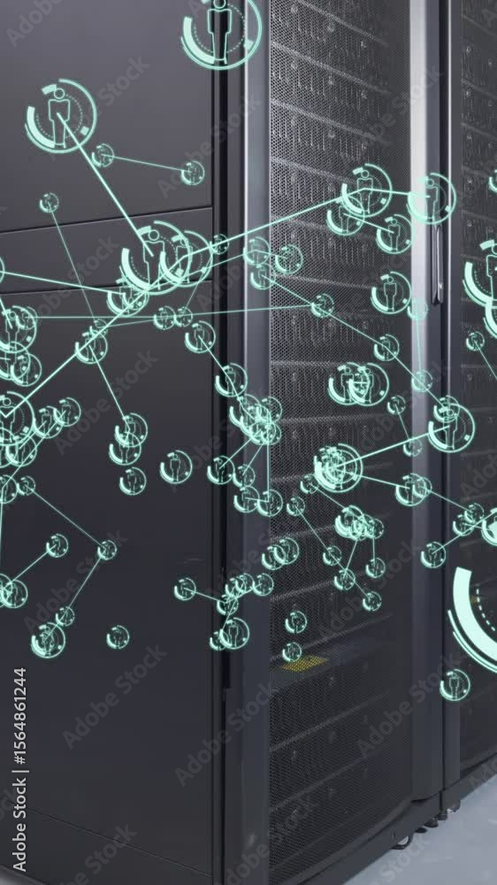 Aufkleber animation of network of profile icons against computer server room