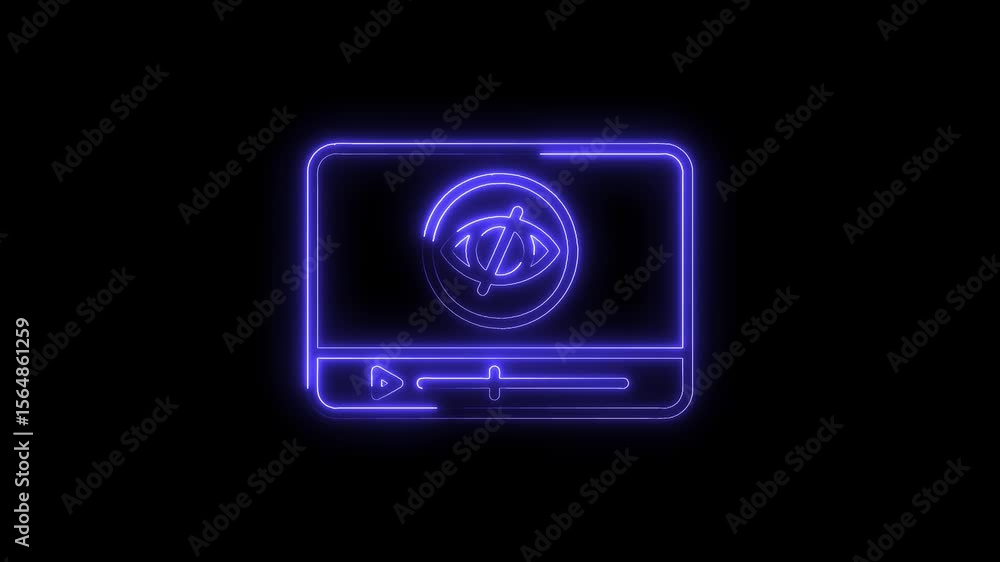 Poster neon outline animation of private or hidden video icon on digital player interface