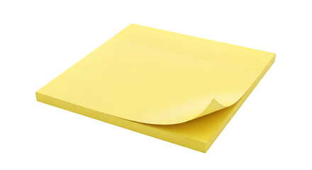 Yellow sticky note curled at one corner, isolated on white