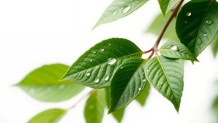 green leaves on white background