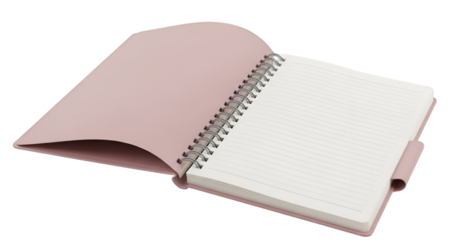 notebook with lined pages on white background