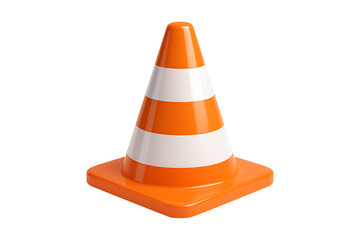 3D Safety Cone with Red and Yellow Stripes Isolated on a Transparent Background