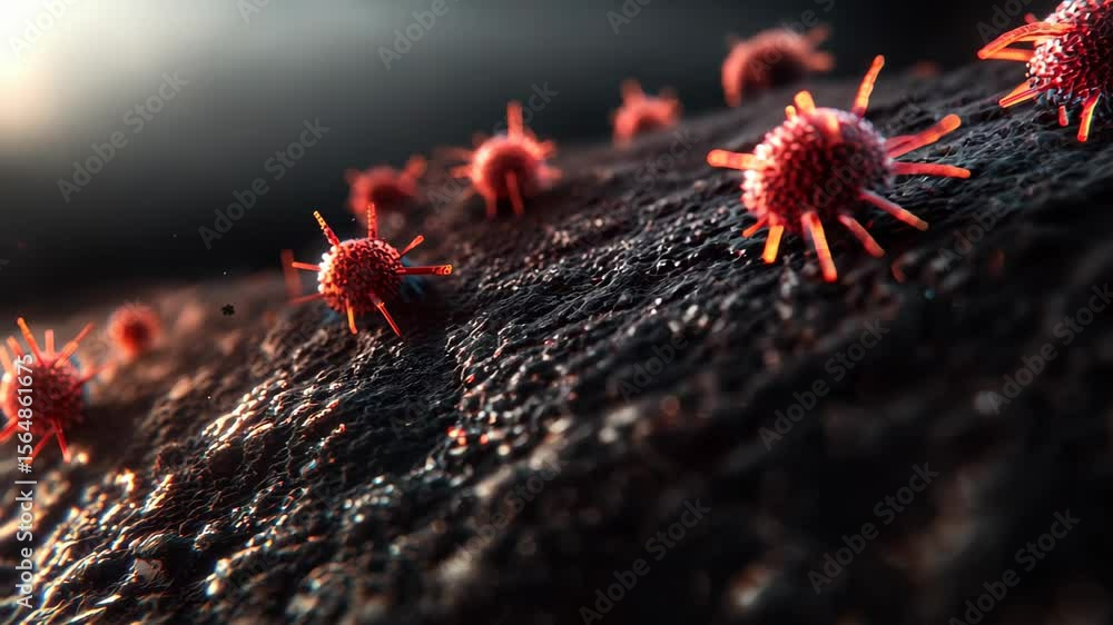 Poster microbial structures under a microscope in vibrant colors and detail