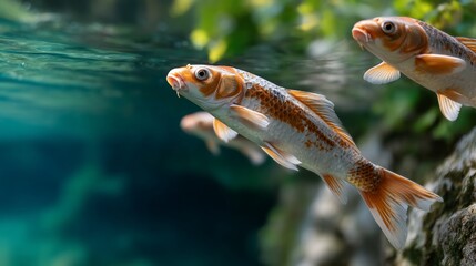 Koi fish swimming in a serene aquatic environment