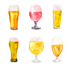 a set of six different types of beer glasses