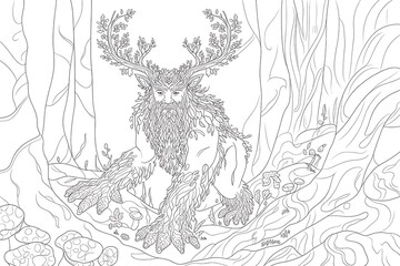 Obraz premium Forest creature with antlers and leafy limbs. 