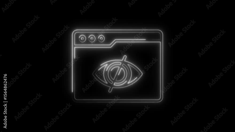 Poster neon website icon with privacy symbol animation on black background for security