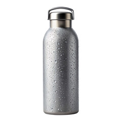 Sleek Silver Water Bottle with Removed Background