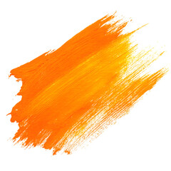 Vibrant orange and yellow paint brush stroke with textured details isolated on transparent background
